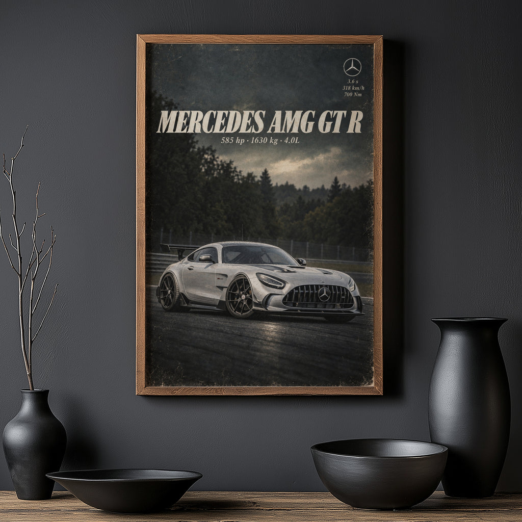 Vintage Mercedes AMG GT R Print, Car Poster, Garage Art