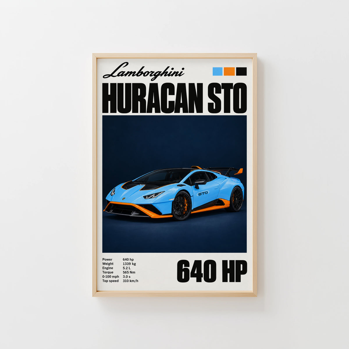 Vintage Lamborghini Huracan STO Print, Car Wall Art
