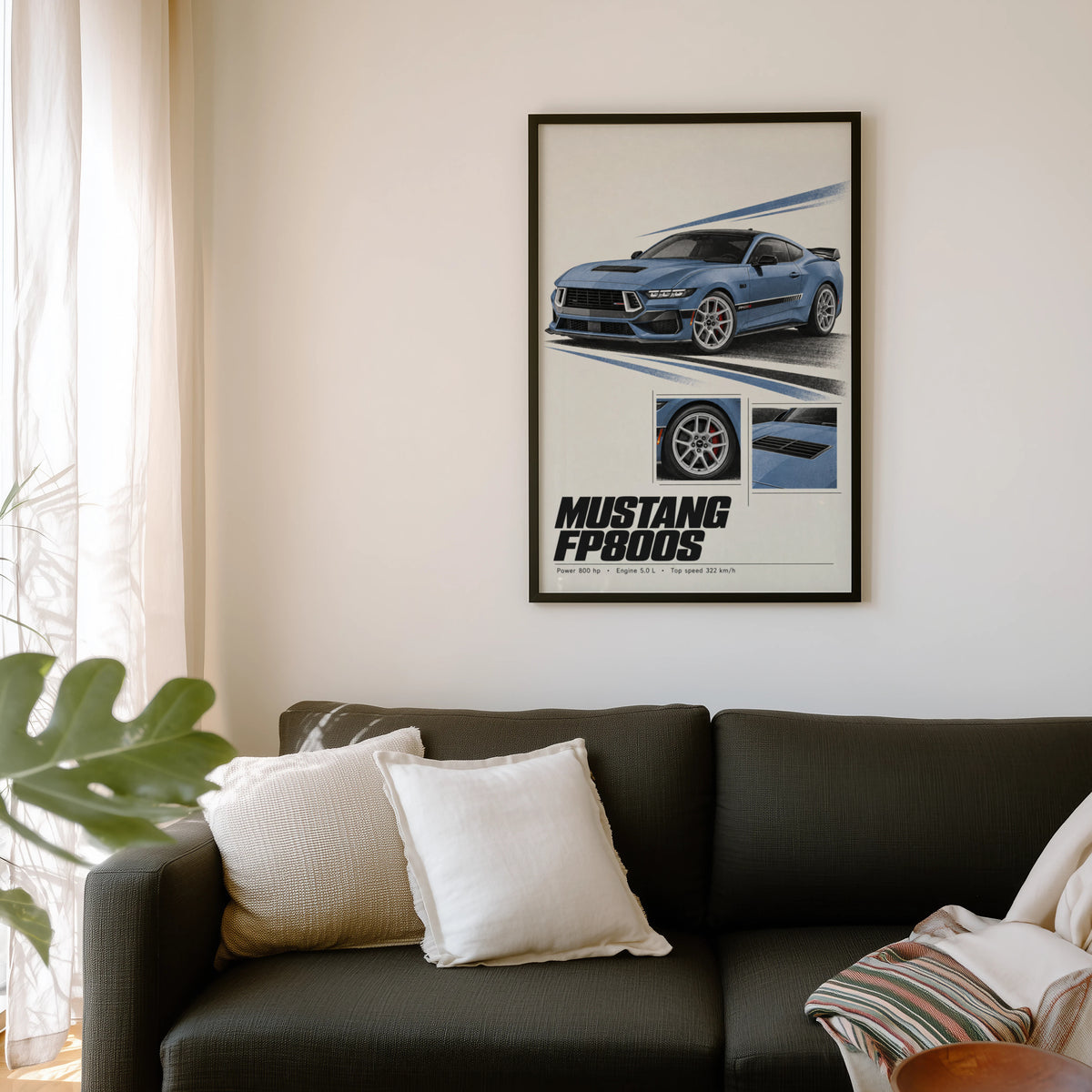 Vintage Mustang Print, Blue Muscle Car Wall Art