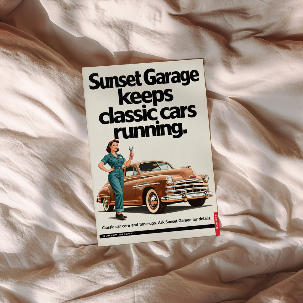 Vintage Garage Poster, Classic Car Print, Retro Wall Art