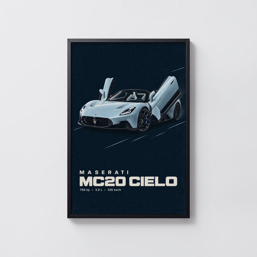 Vintage Maserati MC20 Cielo Print, Car Wall Art
