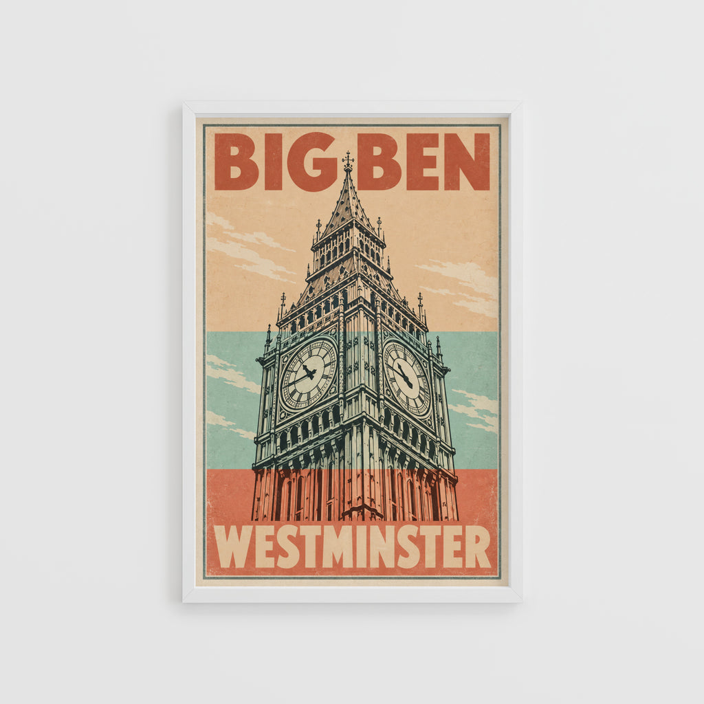 Vintage Big Ben Poster, London Wall Art, Westminster Print