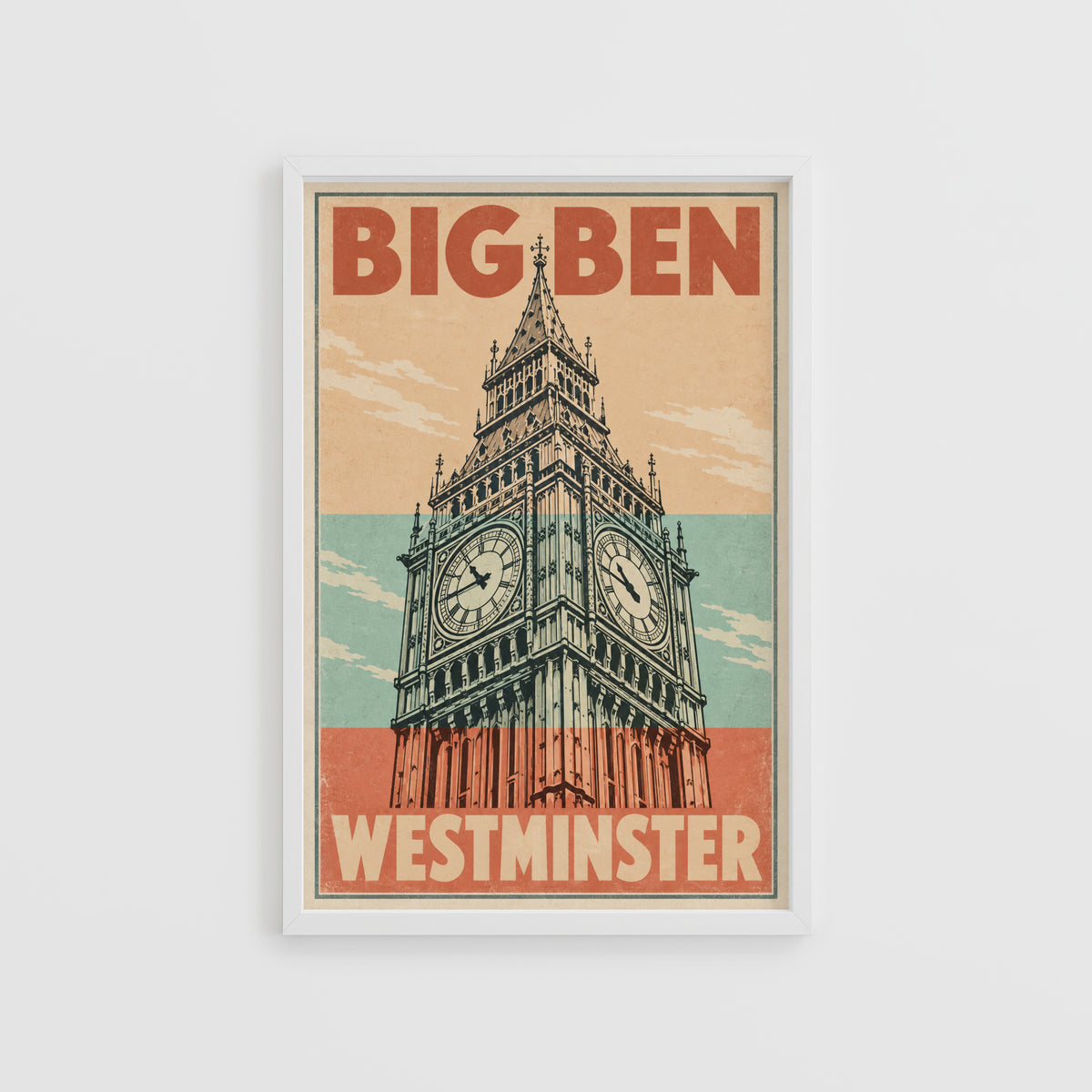 Vintage Big Ben Poster, London Wall Art, Westminster Print