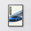 Vintage Lamborghini Revuelto Print, Blue Supercar