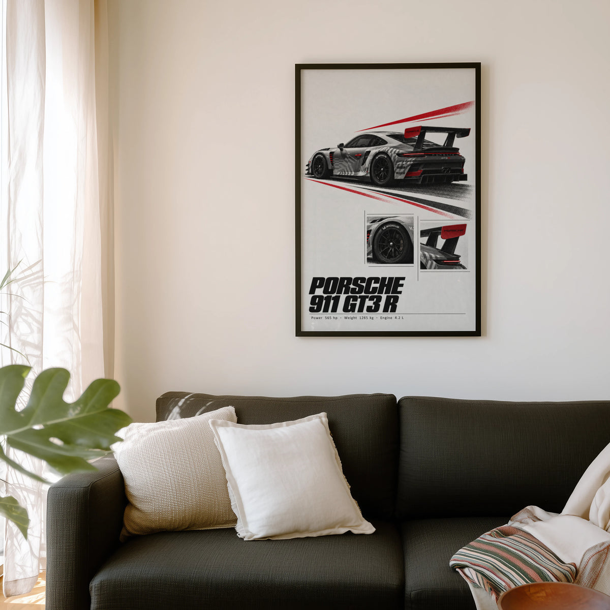 Vintage Porsche 911 GT3 R Print, Racing Car Art