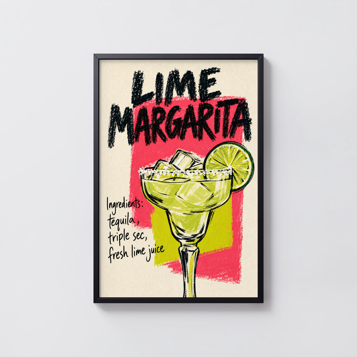 Vintage Lime Margarita Print Poster, Cocktail Wall Art