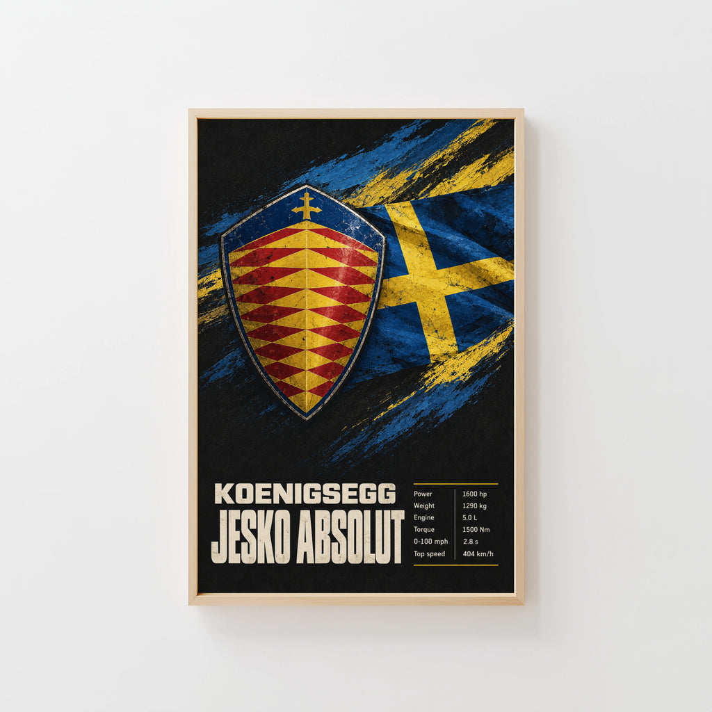 Vintage Koenigsegg Jesko Absolut Print, Swedish Flag