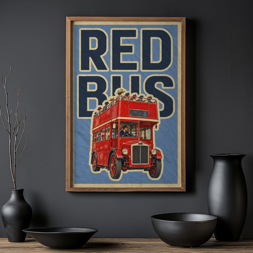 Vintage London Red Bus Poster, Double Decker Wall Art Print