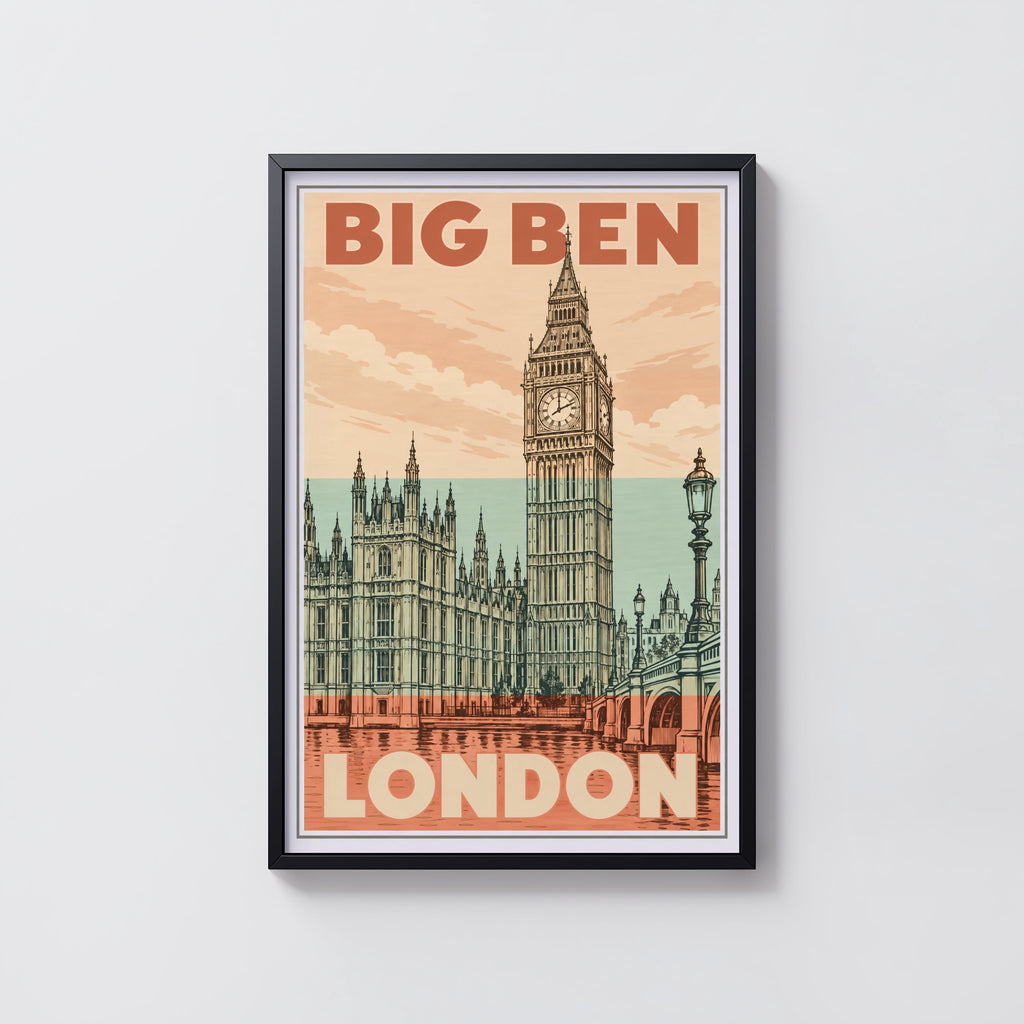 Vintage Big Ben London Poster, Retro Wall Art, Print