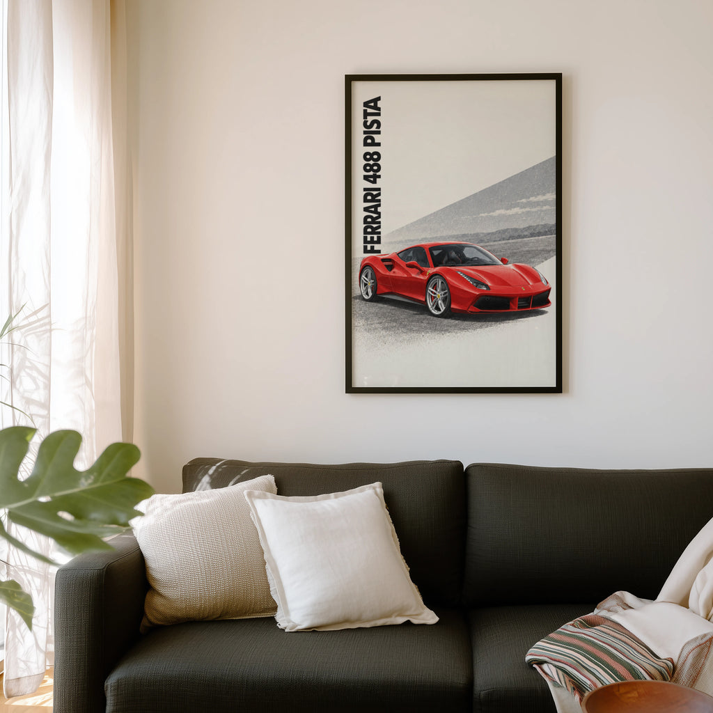 Vintage Ferrari 488 Pista Print, Supercar Wall Art