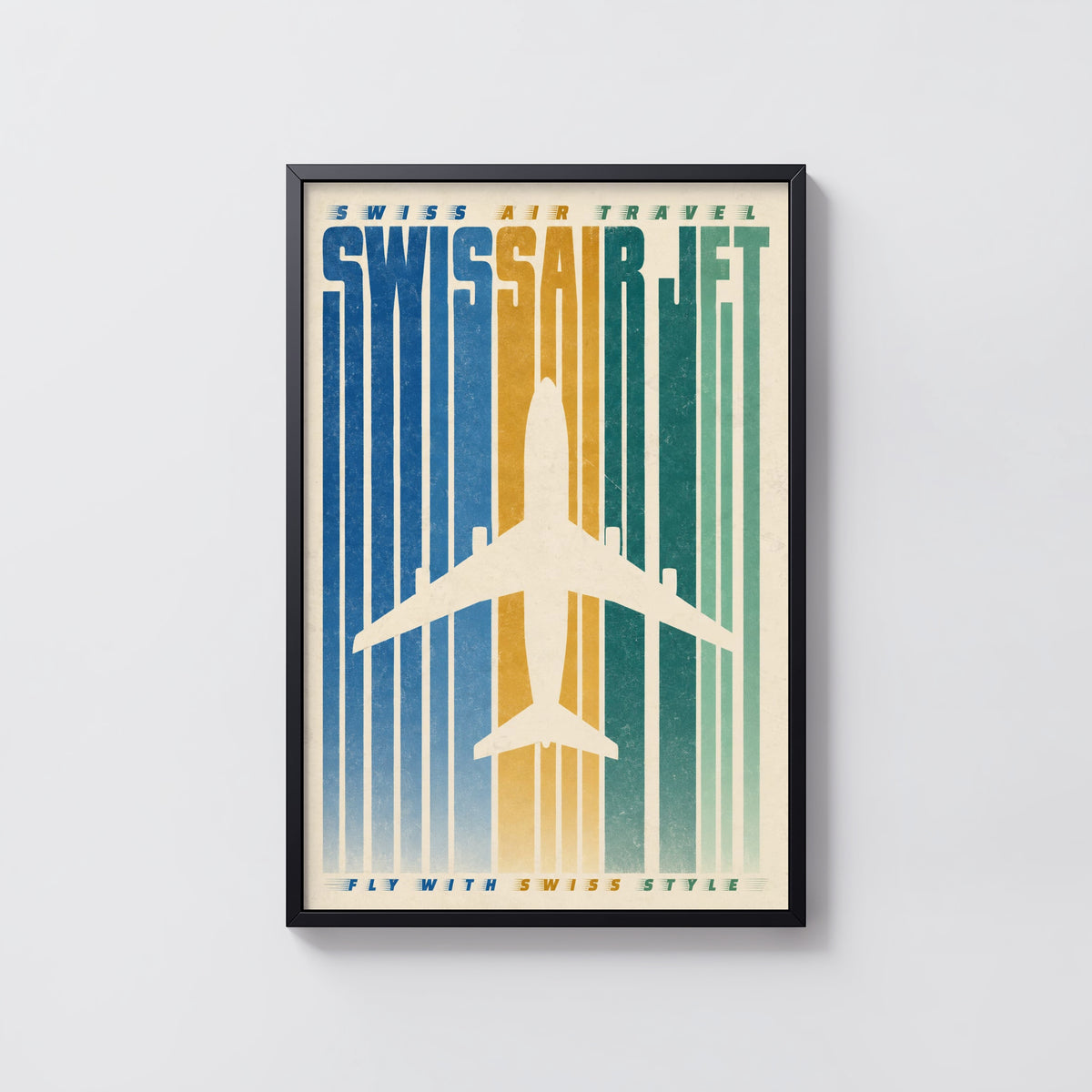 Vintage Swissair Jet Poster, Retro Aviation Wall Art, Print