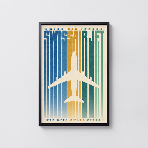Vintage Swissair Jet Poster, Retro Aviation Wall Art, Print
