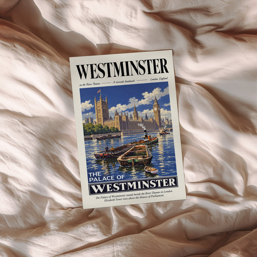 Vintage Westminster London Poster, Thames Wall Art Print