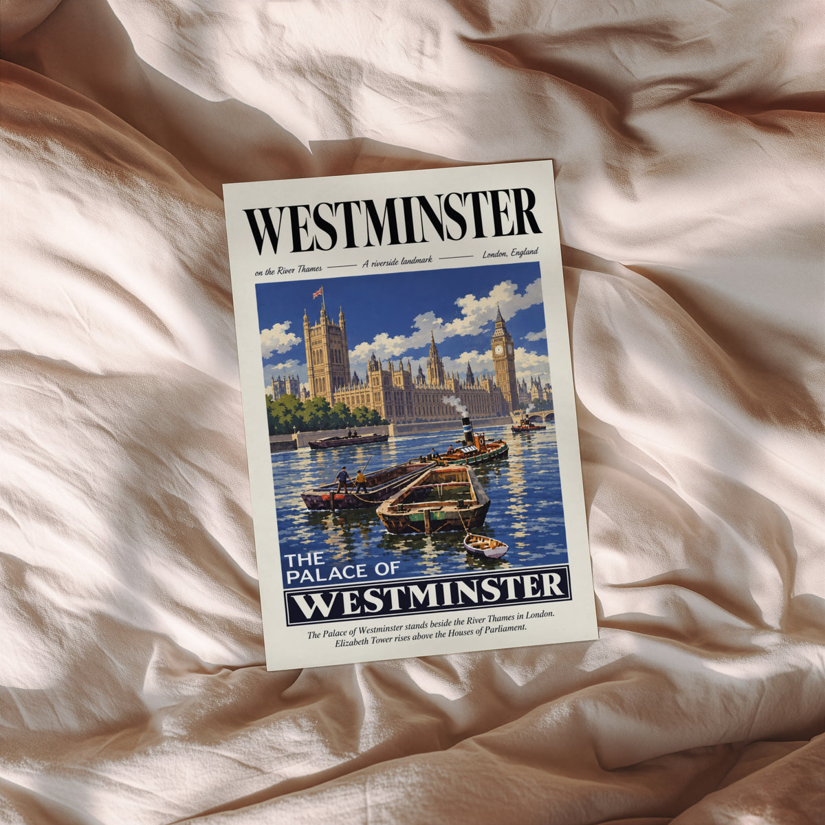 Vintage Westminster London Poster, Thames Wall Art Print