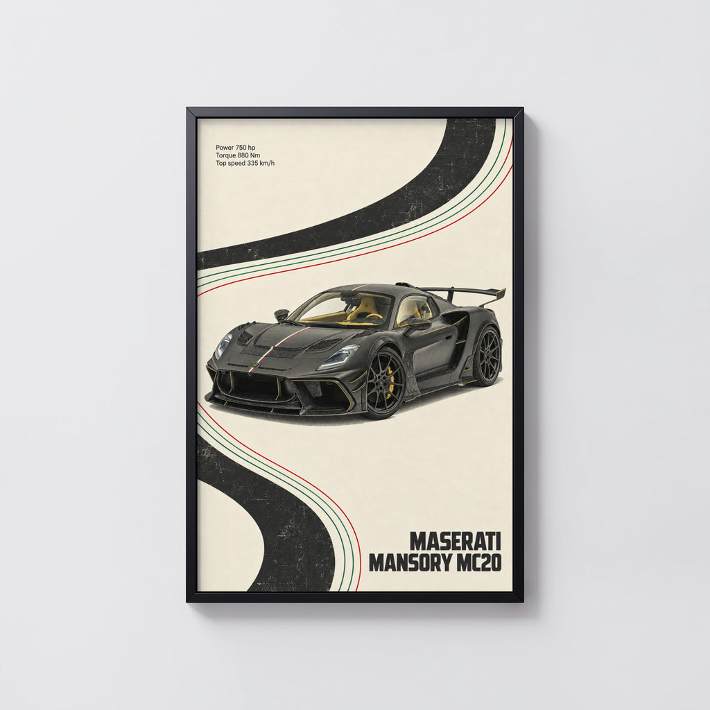 Vintage Maserati MC20 Print, Supercar Wall Art