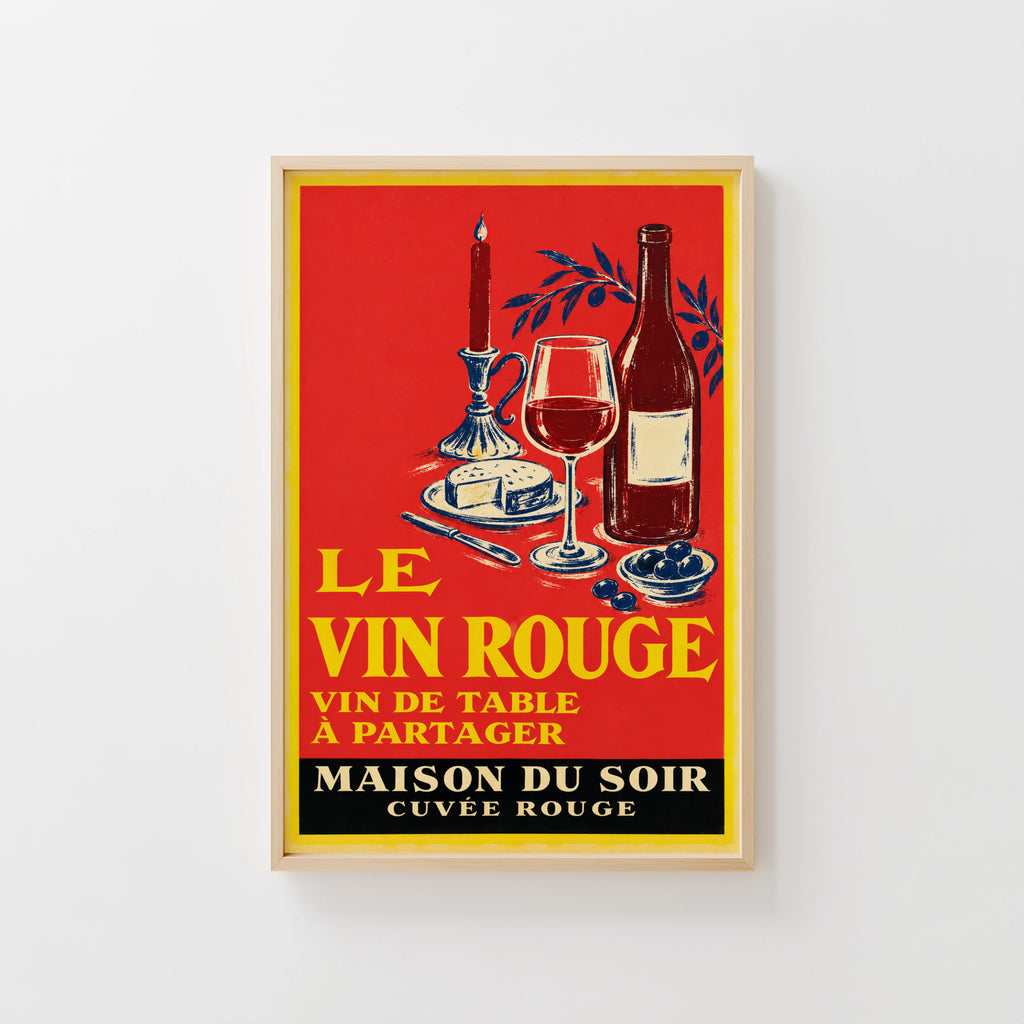 Vintage French Red Wine Print Poster, Kitchen Wall Art