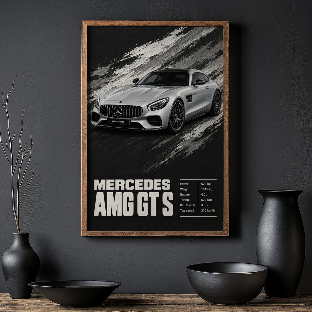 Vintage Mercedes AMG GT S Print, Car Wall Art