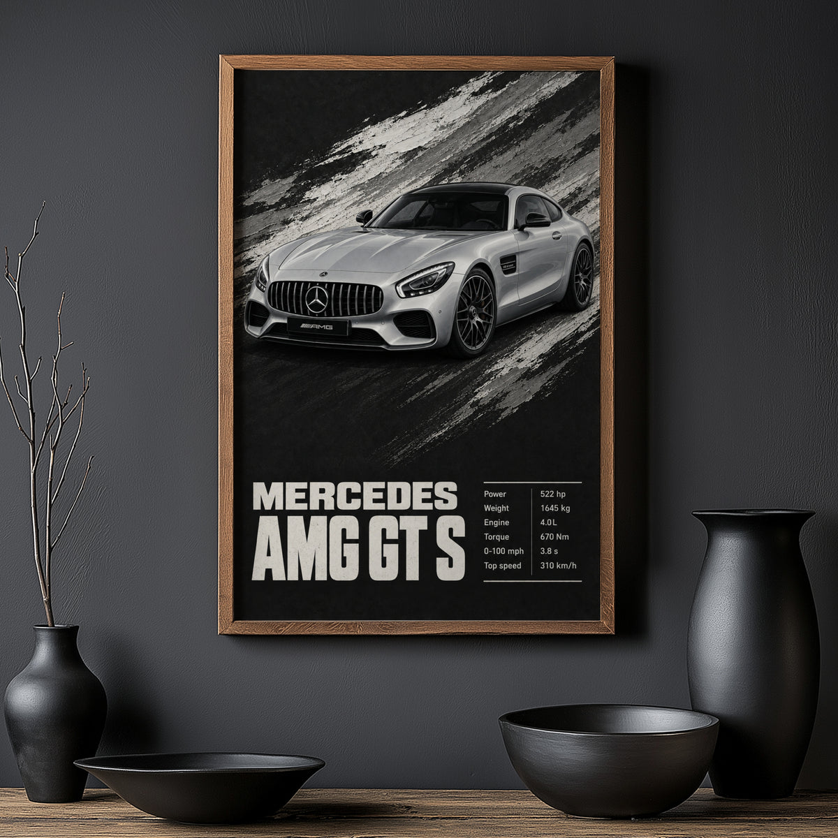 Vintage Mercedes AMG GT S Print, Car Wall Art