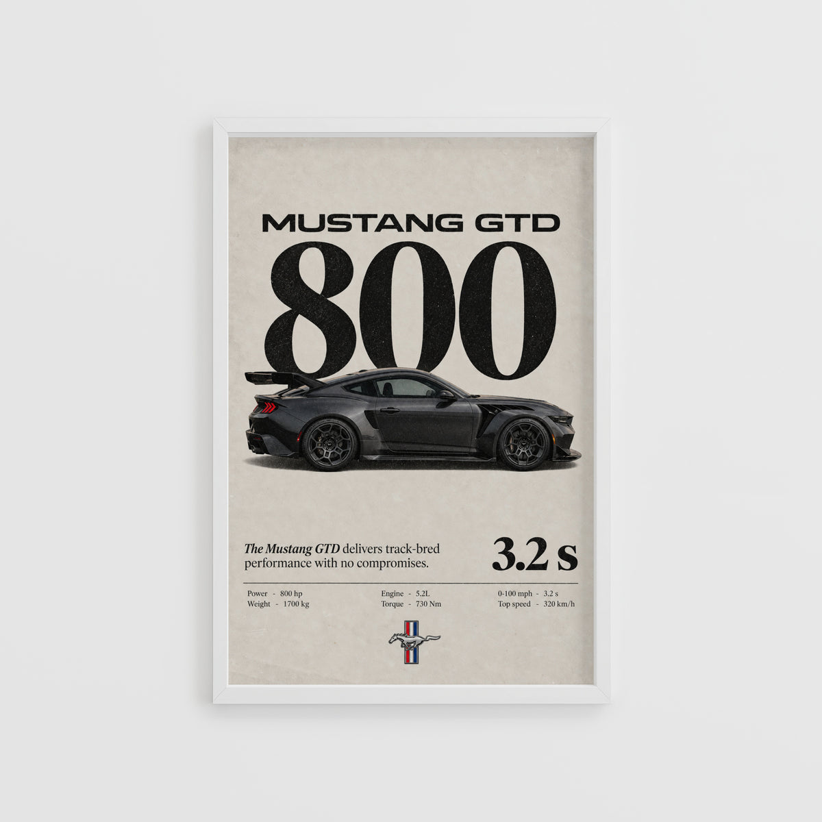 Vintage Mustang GTD Print, Car Wall Art