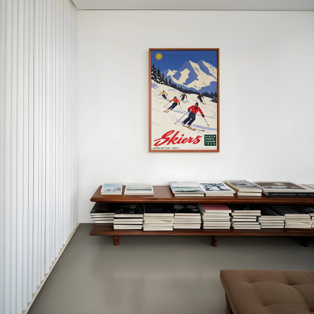Vintage 1930 Alpine Ski Club Skiers Print, Winter Poster
