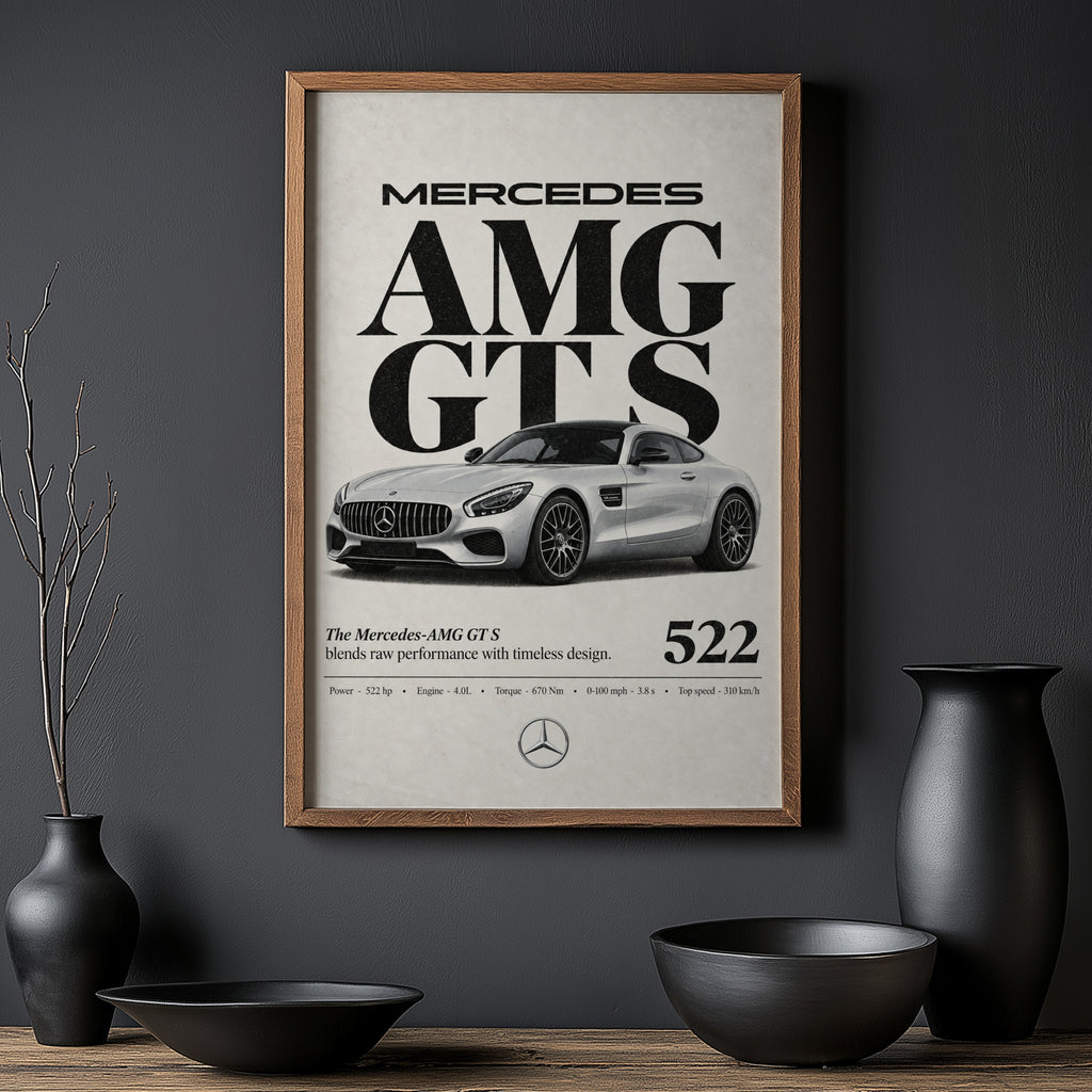 Vintage Mercedes AMG GT S Print, Car Wall Art