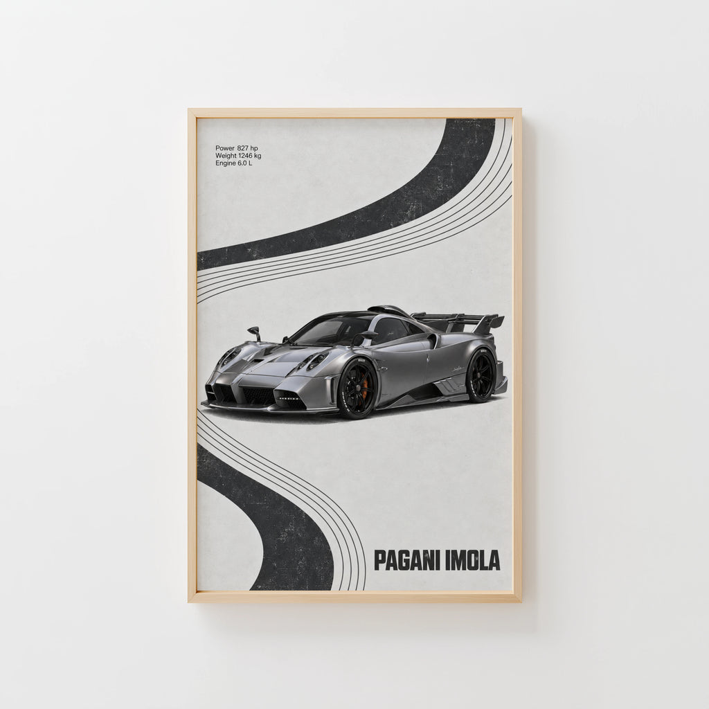 Vintage Pagani Imola Print, Supercar Wall Art