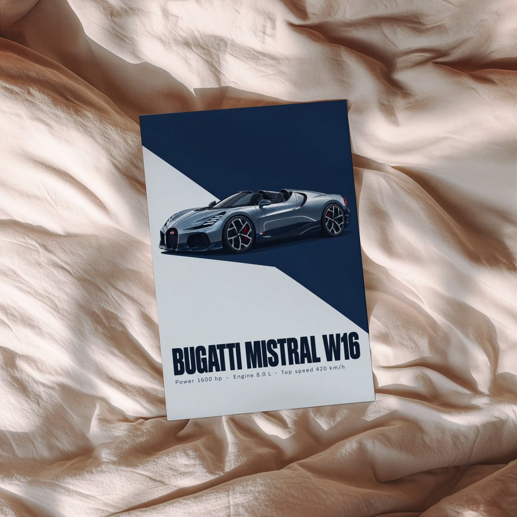 Vintage Bugatti Mistral W16 Print, Supercar Art