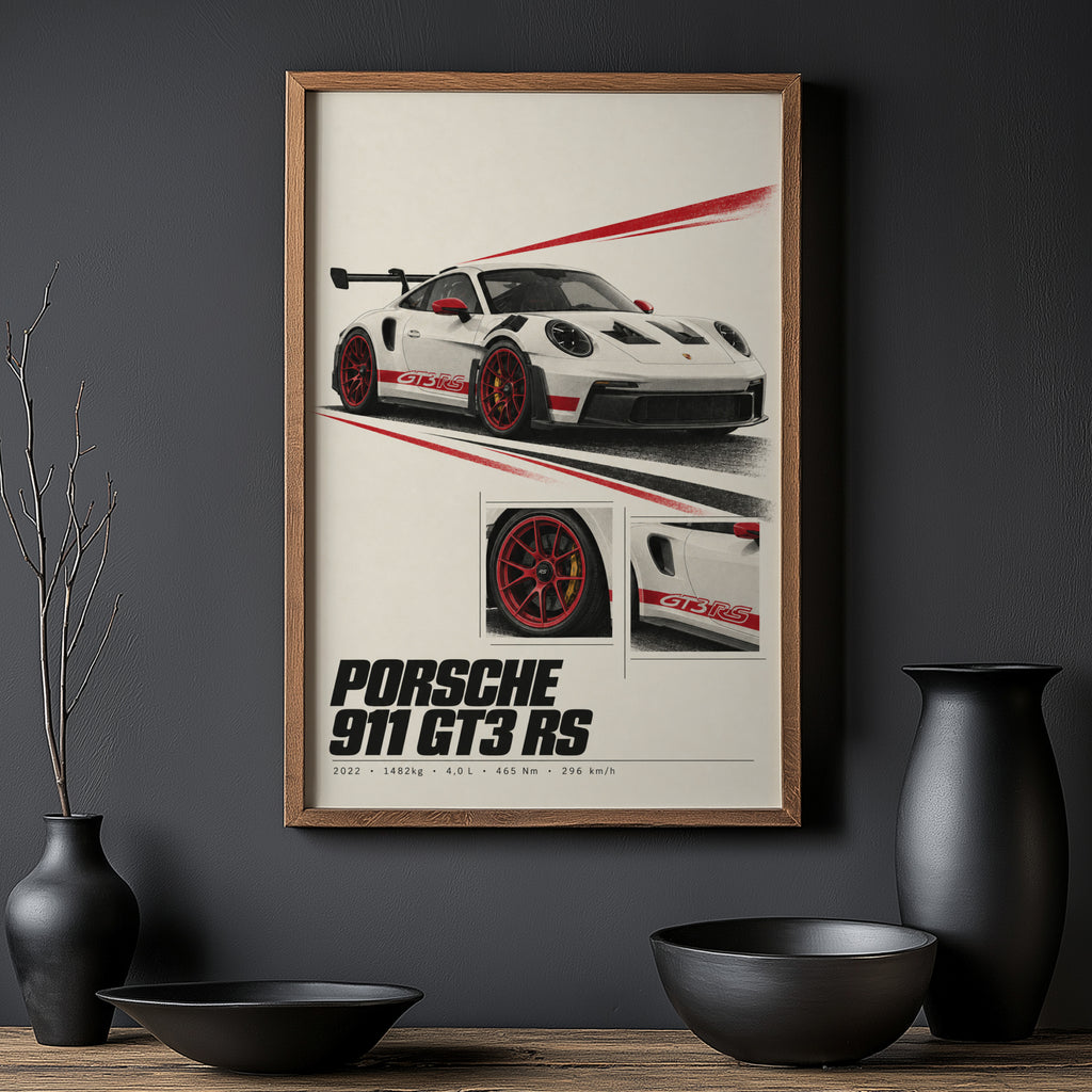 Vintage Porsche 911 GT3 RS Print, Car Poster