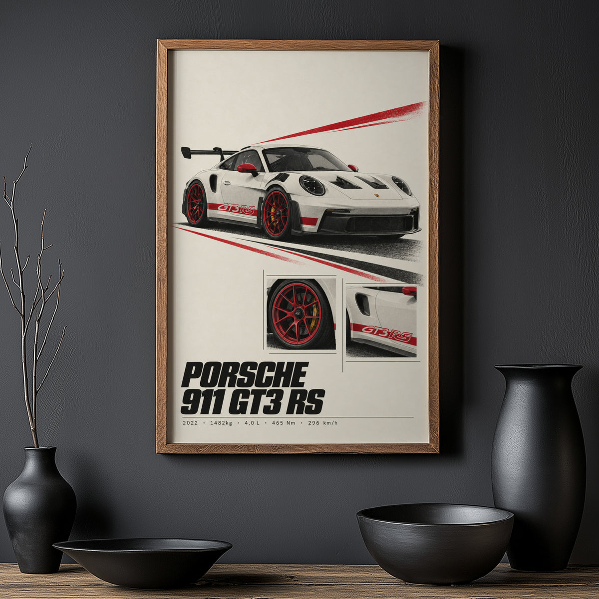 Vintage Porsche 911 GT3 RS Print, Car Poster