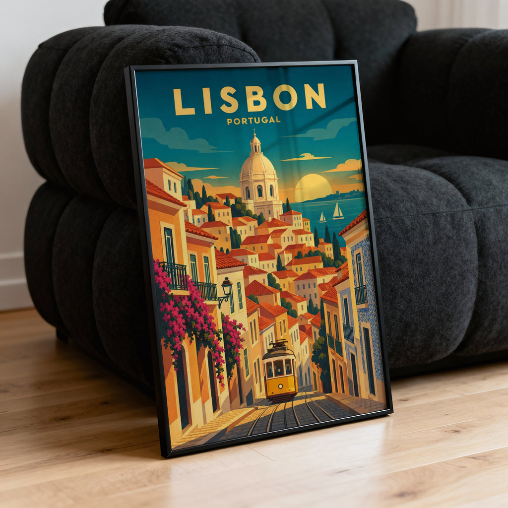 Vintage Lisbon Portugal Poster, Tram Wall Art, Travel Print