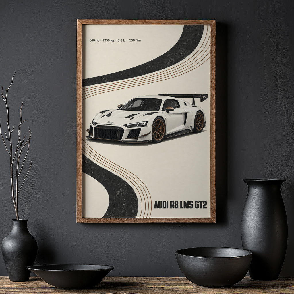 Vintage Audi R8 LMS GT2 Print, Racing Car Wall Art