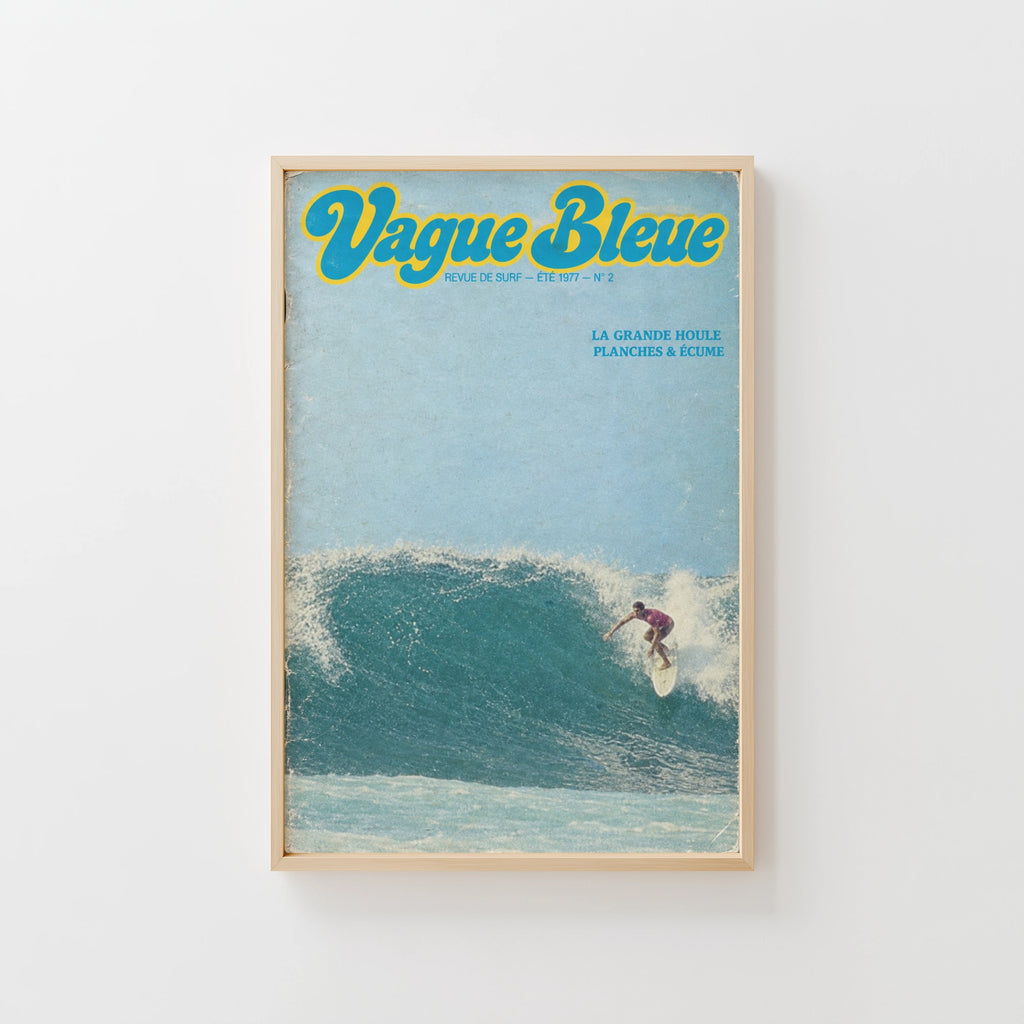 Vintage Vague Bleue Surf Print, 1977 Surfing Poster