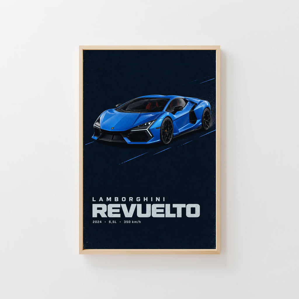 Vintage Lamborghini Revuelto Print, Blue Supercar