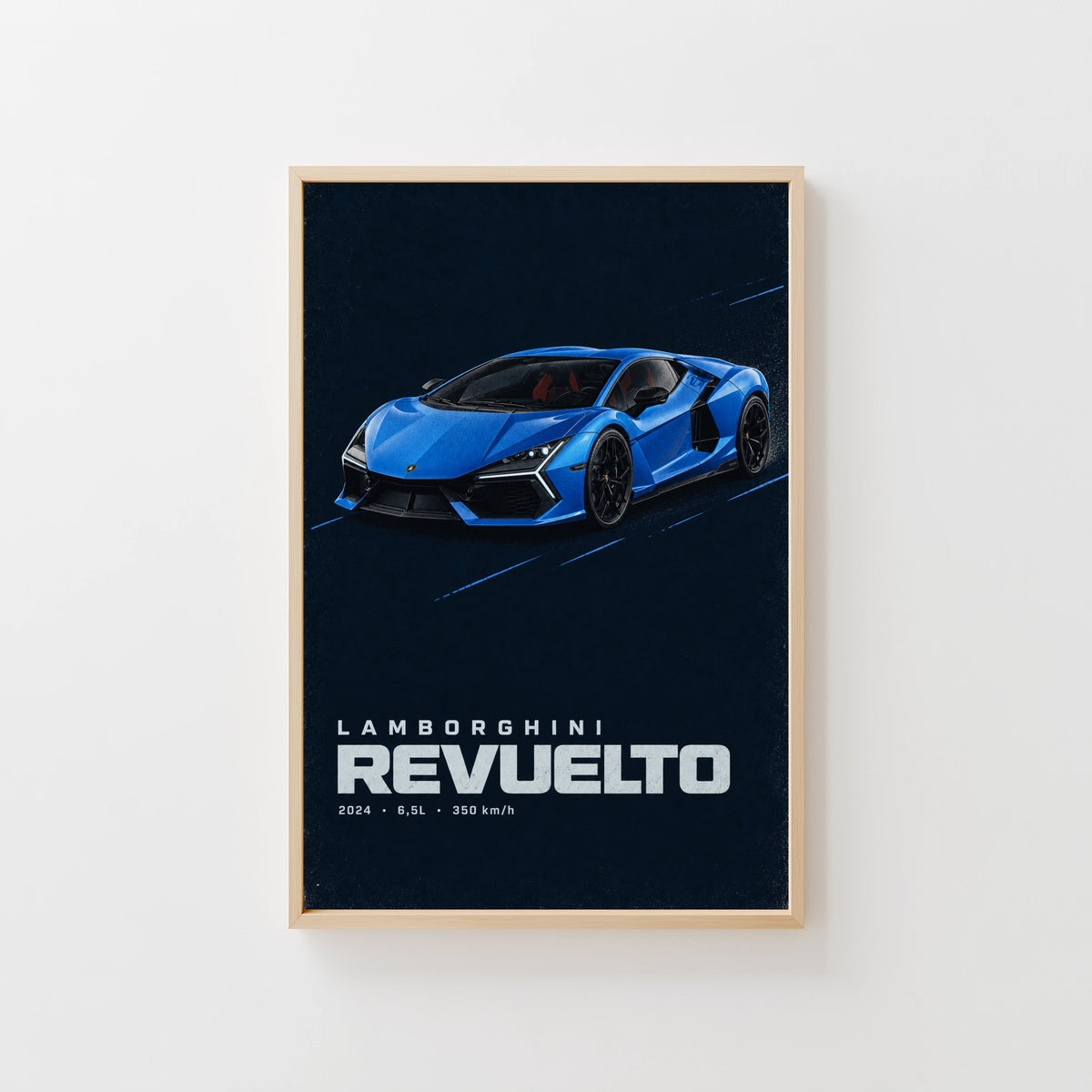 Vintage Lamborghini Revuelto Print, Blue Supercar