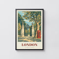 Vintage London Park Gates Poster, Red Phone Box Print