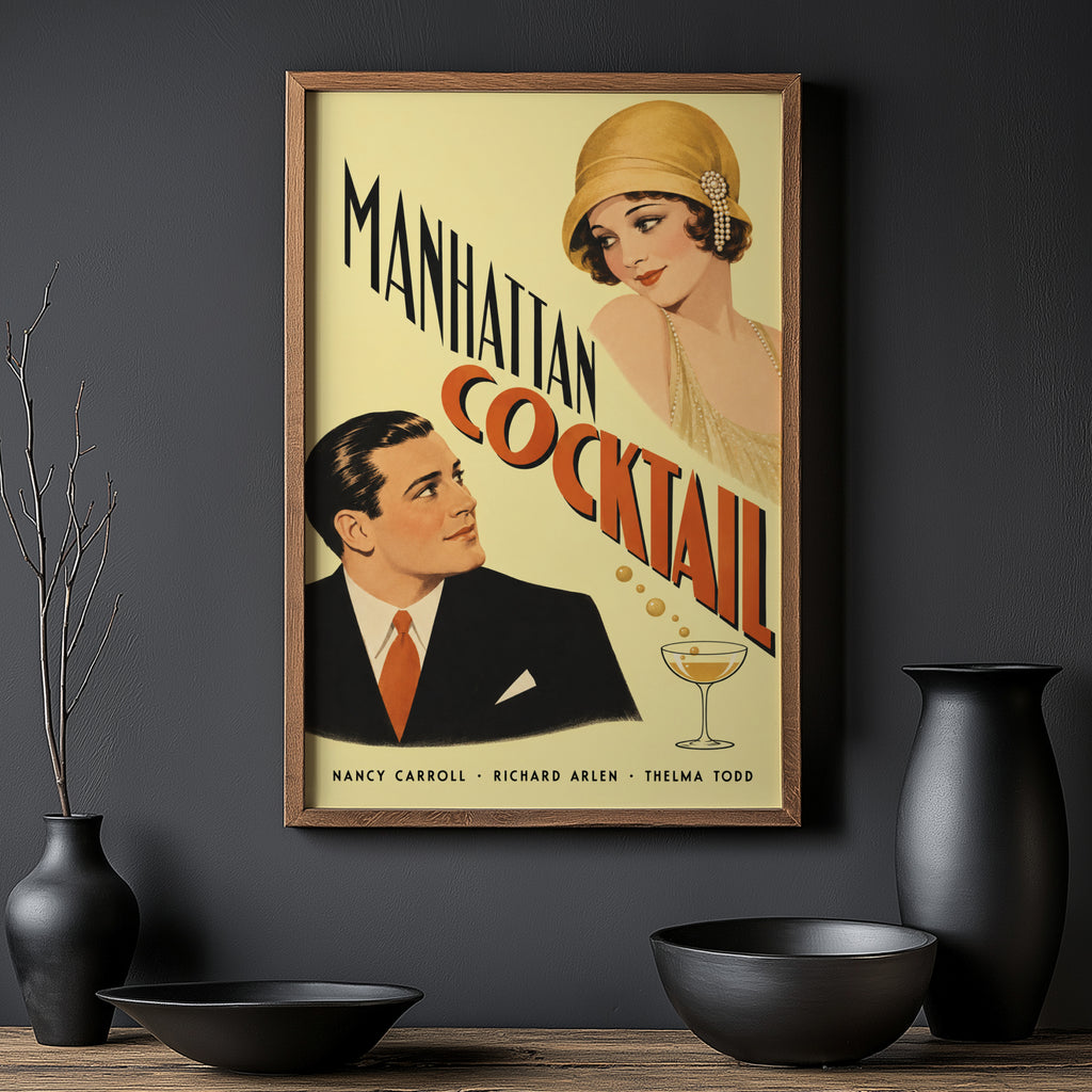Vintage Manhattan Cocktail Print Poster, Art Deco Wall Art