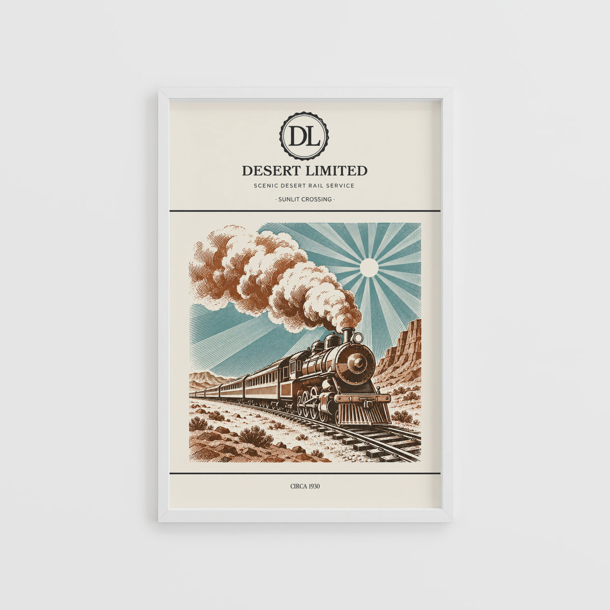 Vintage Steam Train Print Poster, Desert Rail Wall Art
