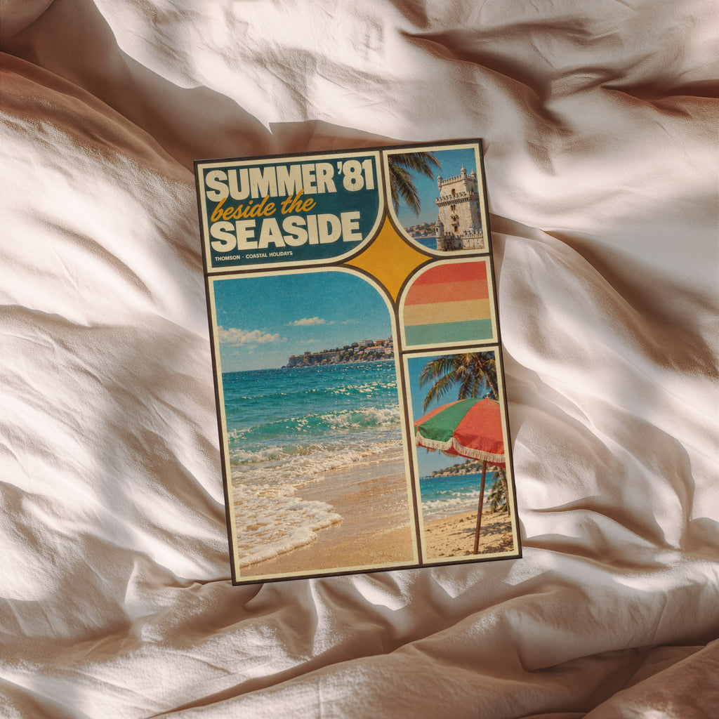Vintage Seaside Holiday Poster, Beach Wall Art, Retro Print