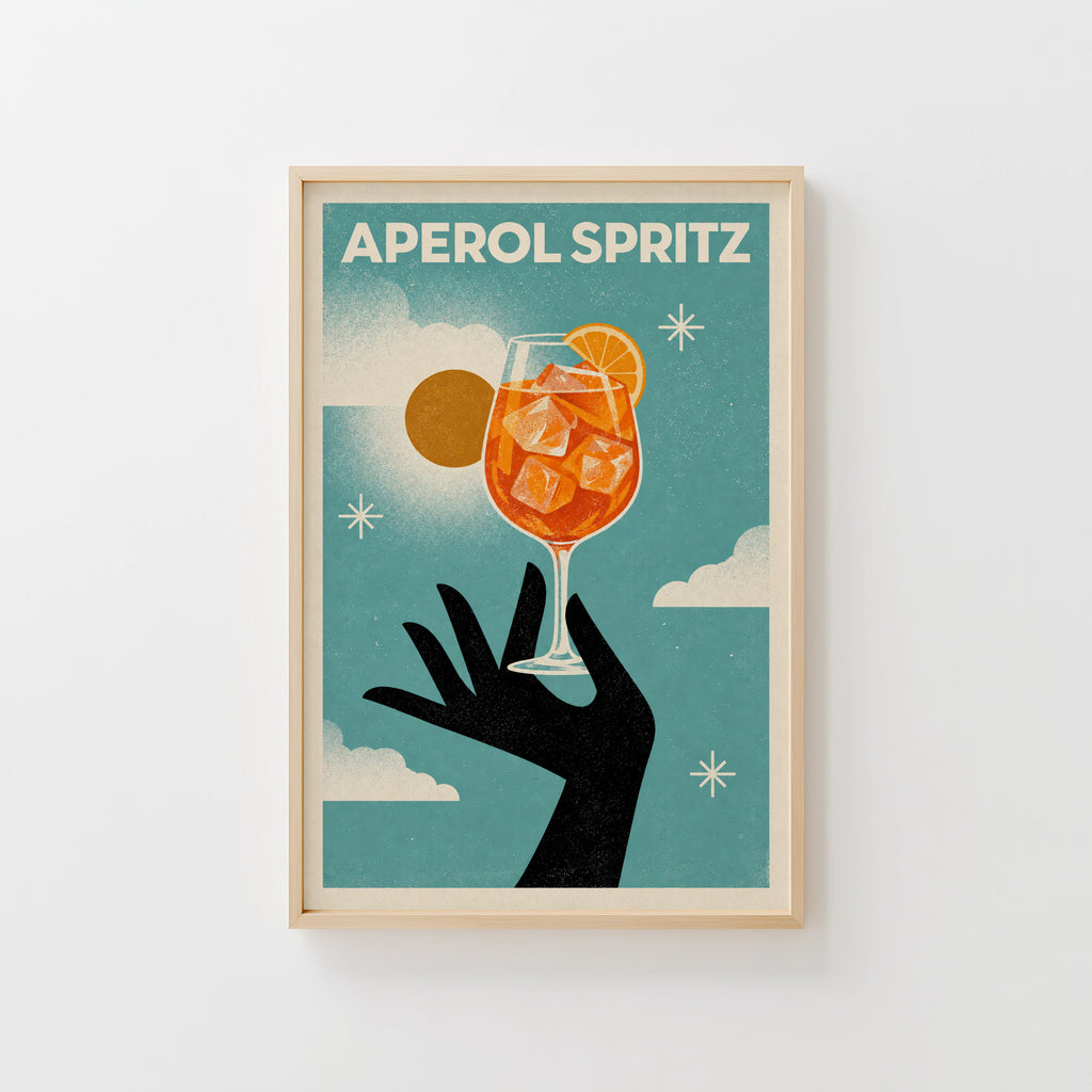 Vintage Aperol Spritz Print Poster, Retro Cocktail Art