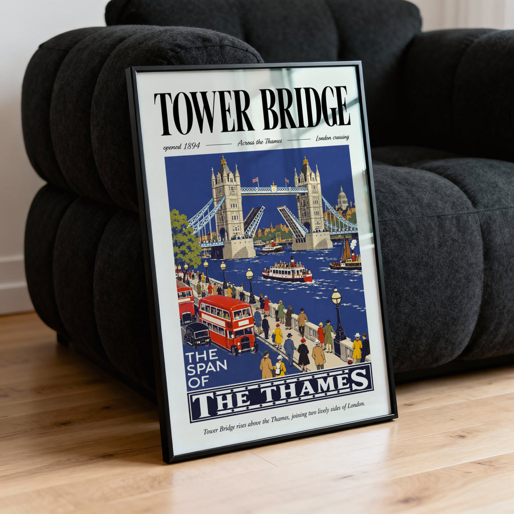 Vintage Tower Bridge Poster, London Wall Art, Thames Print
