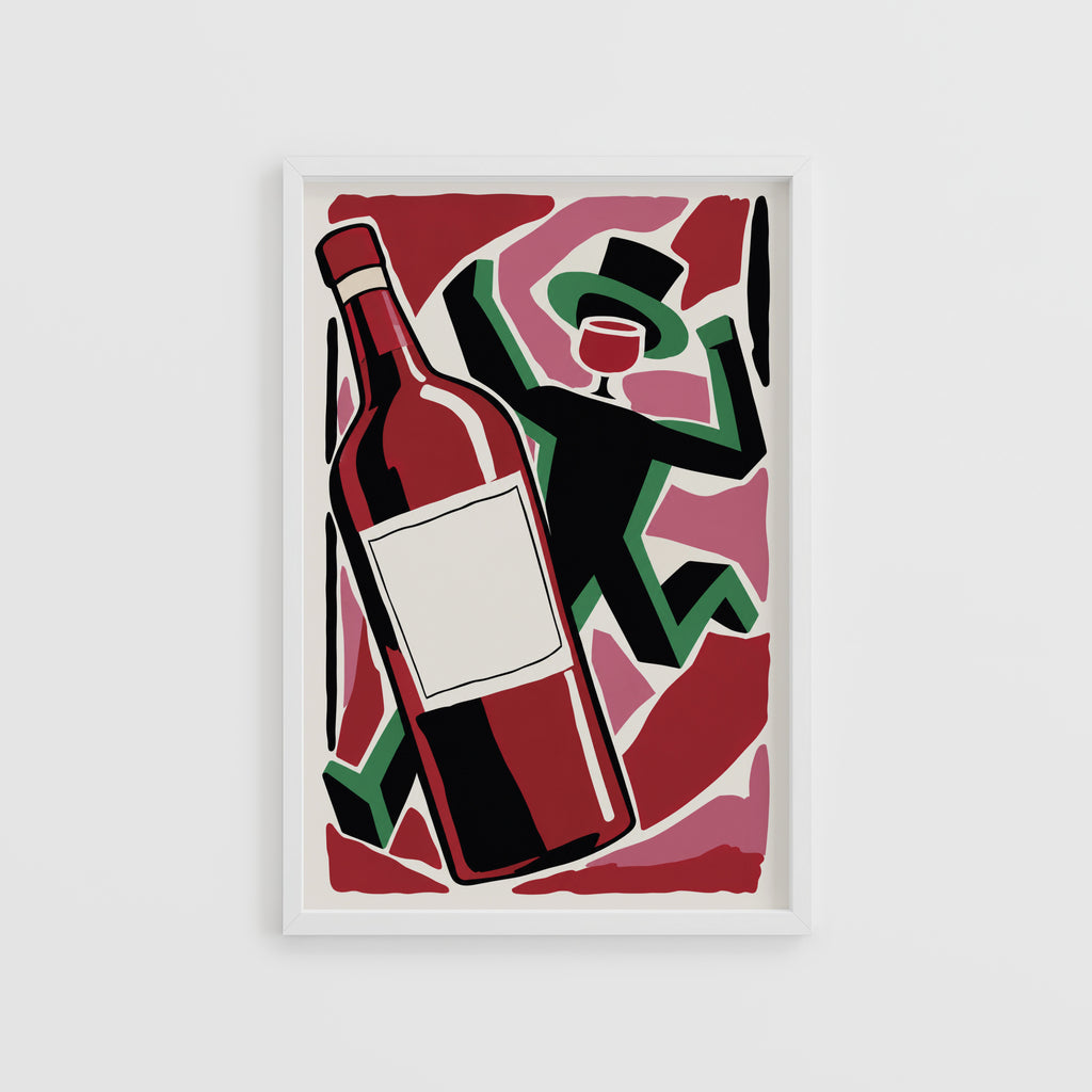 Vintage Wine Print Poster, Red Wine Bottle Wall Art