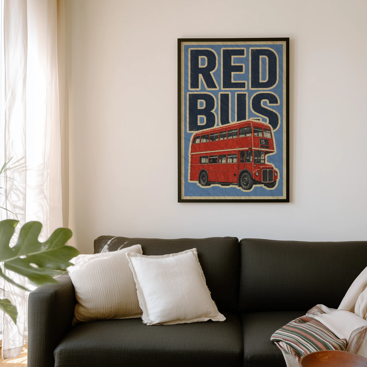 Vintage London Red Bus Poster, Double Decker Wall Art Print