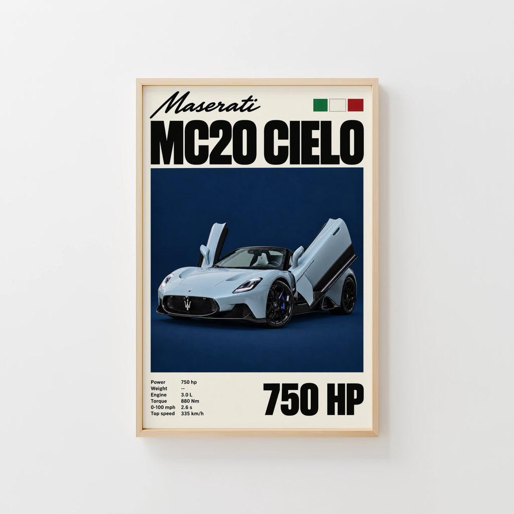 Vintage Maserati MC20 Cielo Print, Car Wall Art
