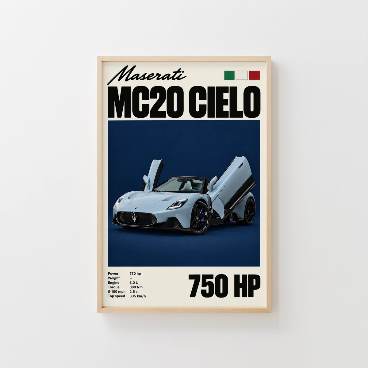 Vintage Maserati MC20 Cielo Print, Car Wall Art