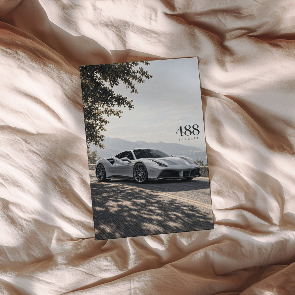 Vintage Ferrari 488 Print, Car Poster, Supercar Wall Art
