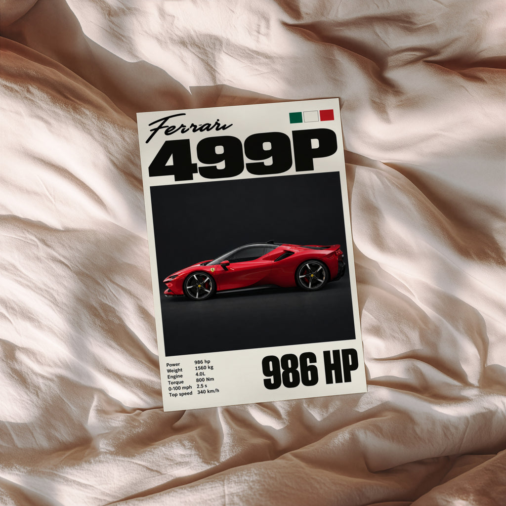 Vintage Ferrari Print, Red Supercar Wall Art