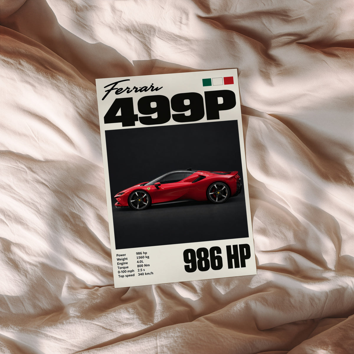 Vintage Ferrari Print, Red Supercar Wall Art