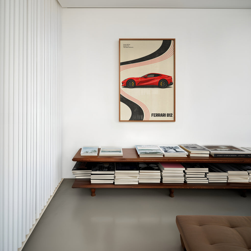 Vintage Ferrari 812 Print, Red Supercar Wall Art