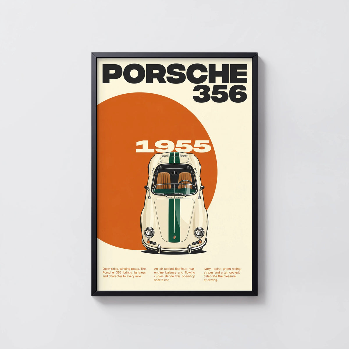 Vintage 1955 Porsche 356 Print, Classic Sports Car Poster