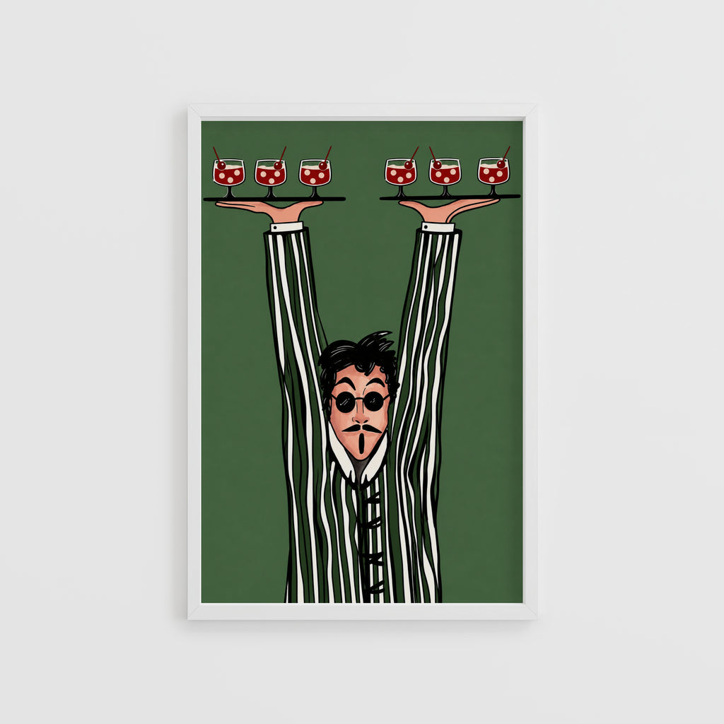 Vintage Cocktail Waiter Print Poster, Retro Bar Wall Art